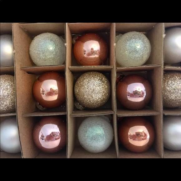 25 Mini Glass Christmas Ball Ornaments Rose Gold Shiny Matte Glitter - Picture 6 of 7